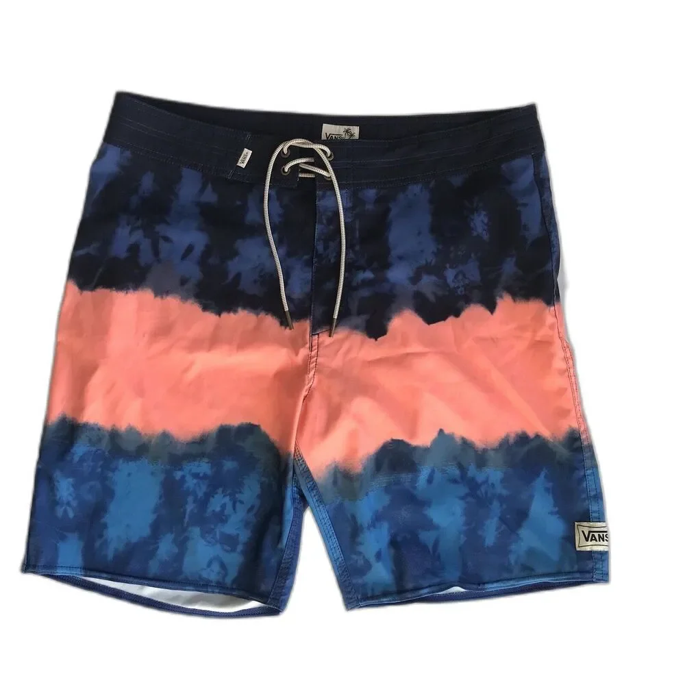 VANS Board Swim Shorts Men 34 Swimming Trunks Blue Orange Ombre Casual EUC